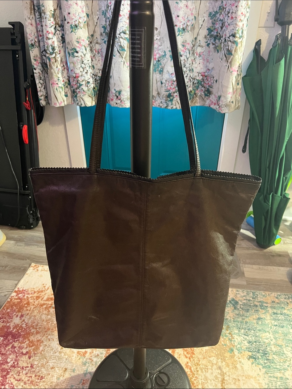 latico Dark Brown Leather Tote with Scalloped Trim